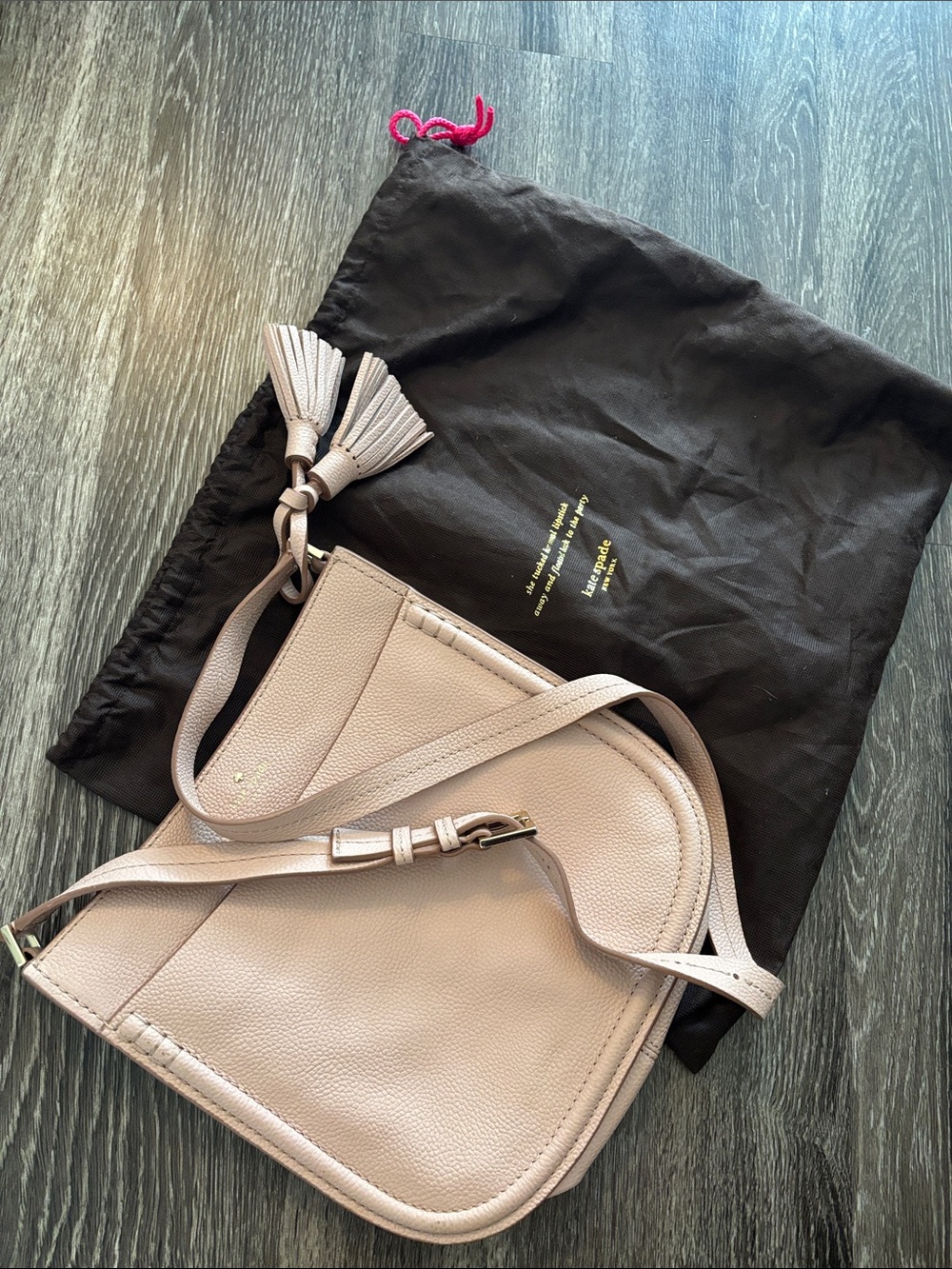 Soft Blush Kate Spade Pebbled Crossbody Bag with Tassel Detail